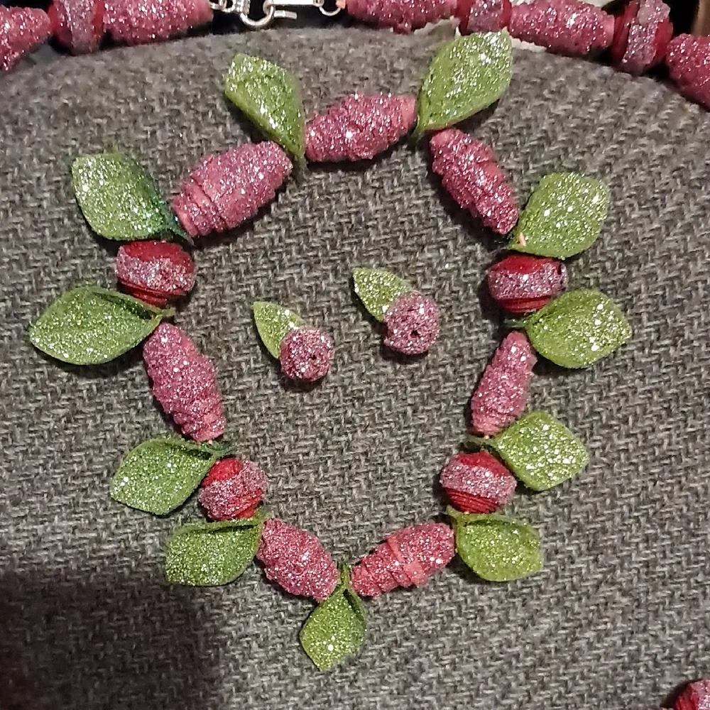 Elegant Pink and Green Beaded Necklace Set